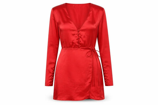 Front view of Zara women’s red polyester a-line, size XS, v-neck button