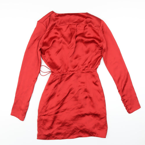 Zara Womens Red Polyester A-Line Size XS V-Neck Button