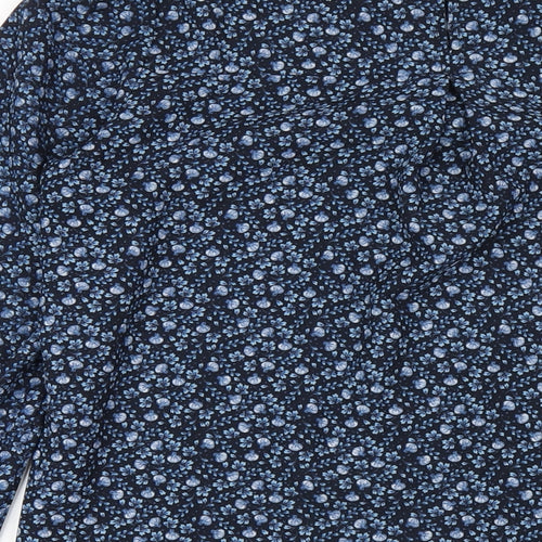 H&M Womens Blue Floral Polyester A-Line Size 8 Round Neck Button
