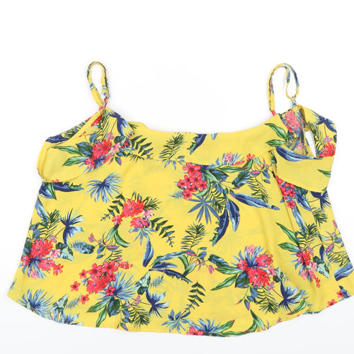 Settimana Womens Yellow Floral Polyester Camisole T-Shirt Size M Round Neck