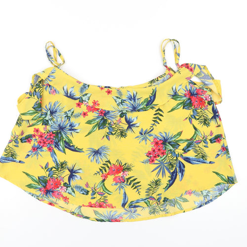 Settimana Womens Yellow Floral Polyester Camisole T-Shirt Size M Round Neck