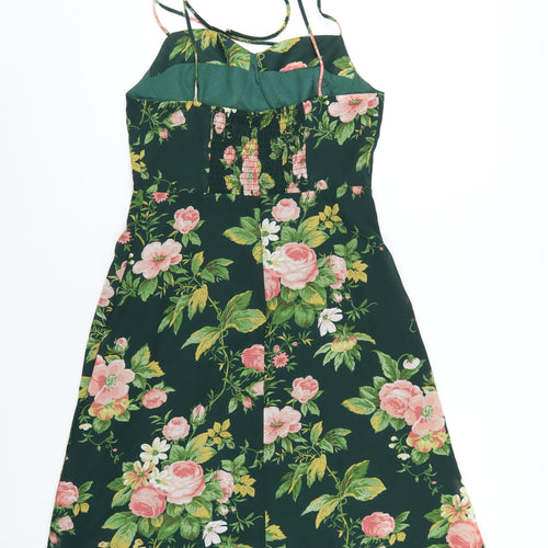Commense Womens Green Floral Polyester A-Line Size L Sweetheart Zip