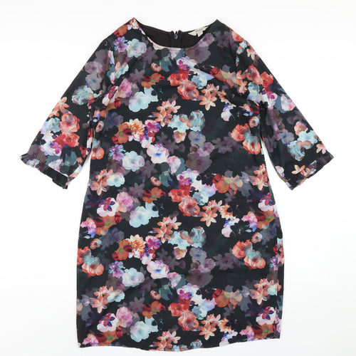 Yumi Womens Black Floral Polyester A-Line Size 12 Round Neck Zip