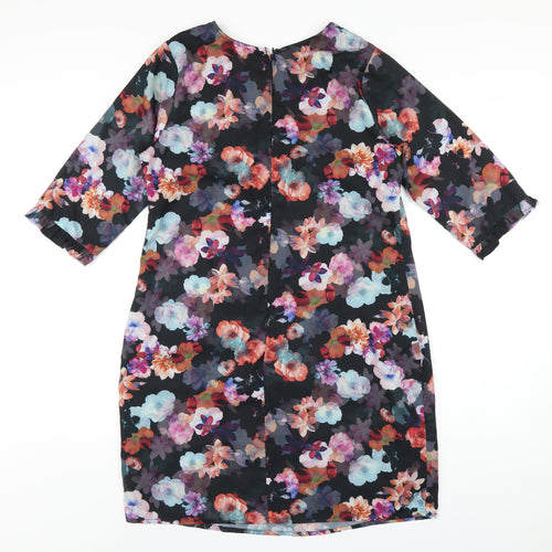 Yumi Womens Black Floral Polyester A-Line Size 12 Round Neck Zip