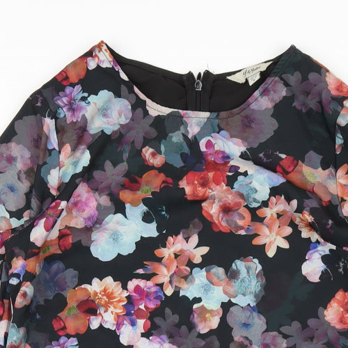 Yumi Womens Black Floral Polyester A-Line Size 12 Round Neck Zip