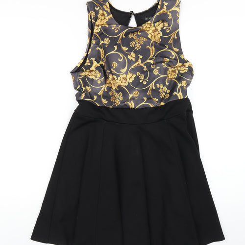 Miss Selfridge Womens Black Geometric Polyester A-Line Size 12 Round Neck Button