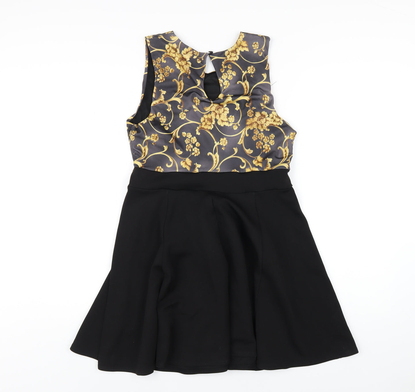 Miss Selfridge Womens Black Geometric Polyester A-Line Size 12 Round Neck Button