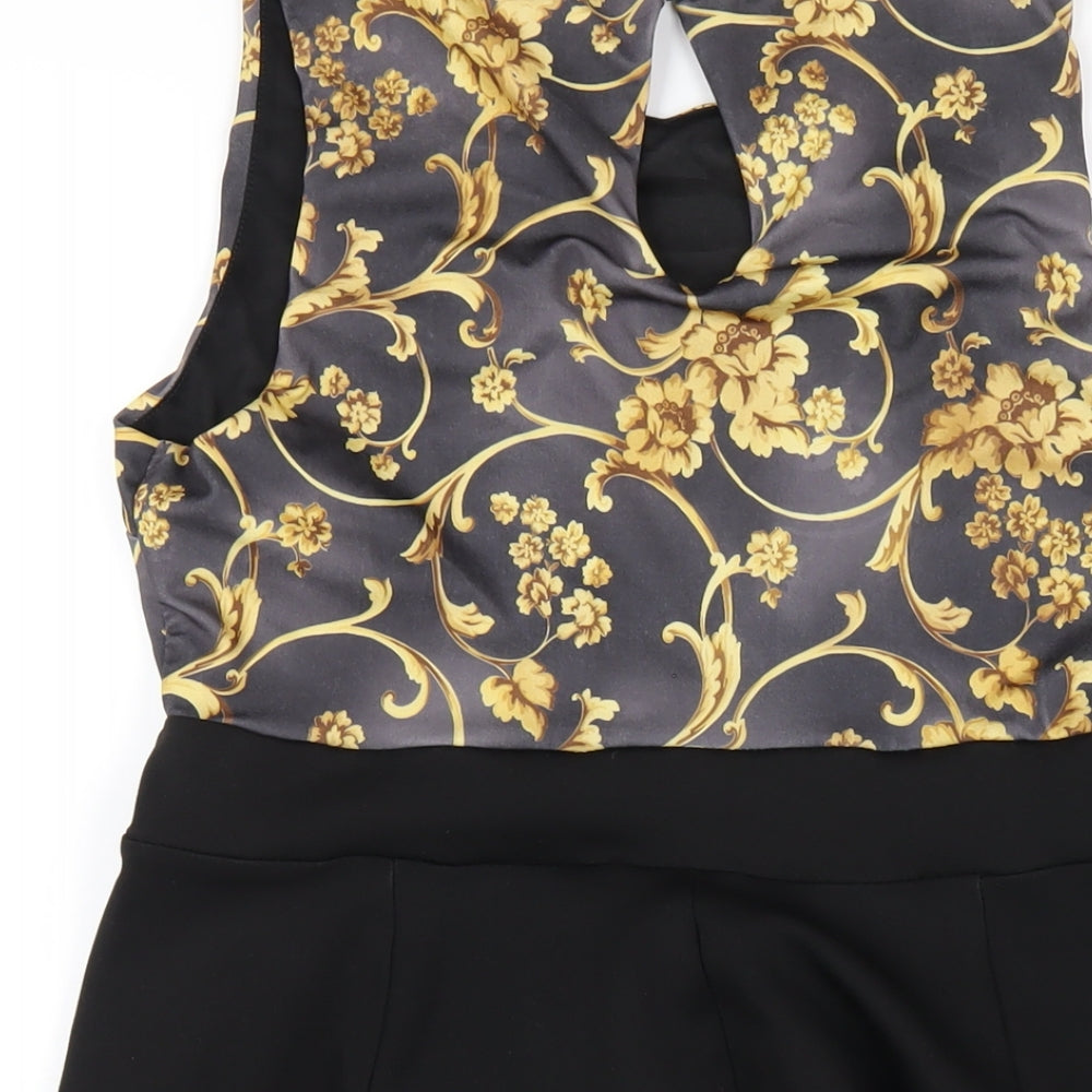 Miss Selfridge Womens Black Geometric Polyester A-Line Size 12 Round Neck Button