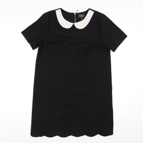 Tokyo Doll Womens Black Polyester A-Line Size 12 Round Neck Zip
