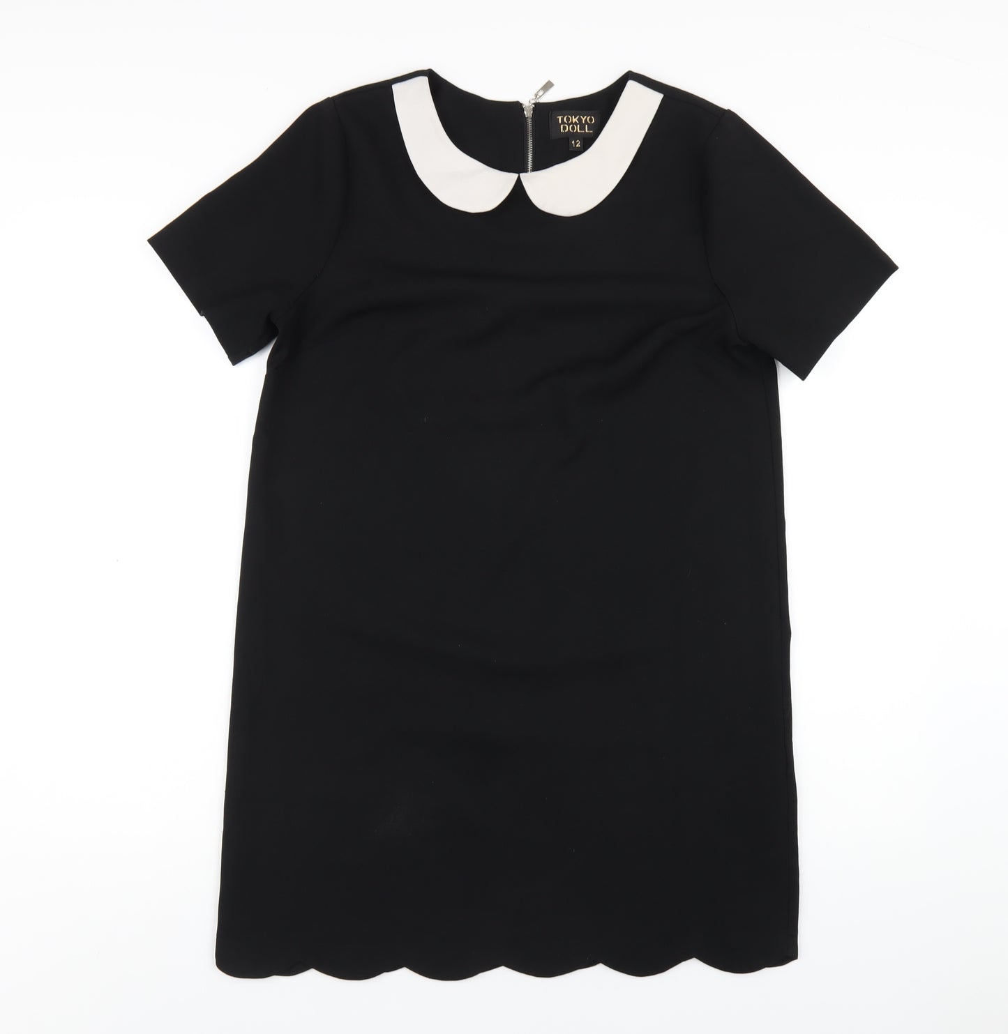 Tokyo Doll Womens Black Polyester A-Line Size 12 Round Neck Zip