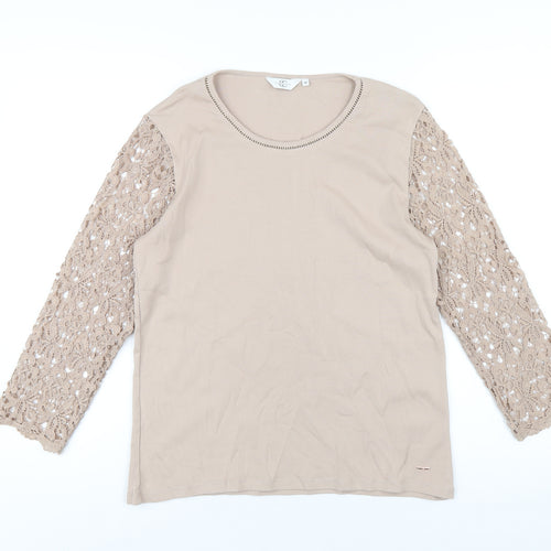 CC Womens Beige Cotton Basic T-Shirt Size M Round Neck