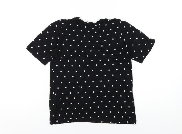 Bossini Womens Black Polka Dot Viscose Basic T-Shirt Size XS Round Neck