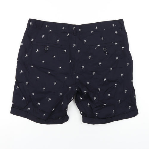 H&M Mens Blue Geometric Cotton Bermuda Shorts Size 33 in Regular Zip