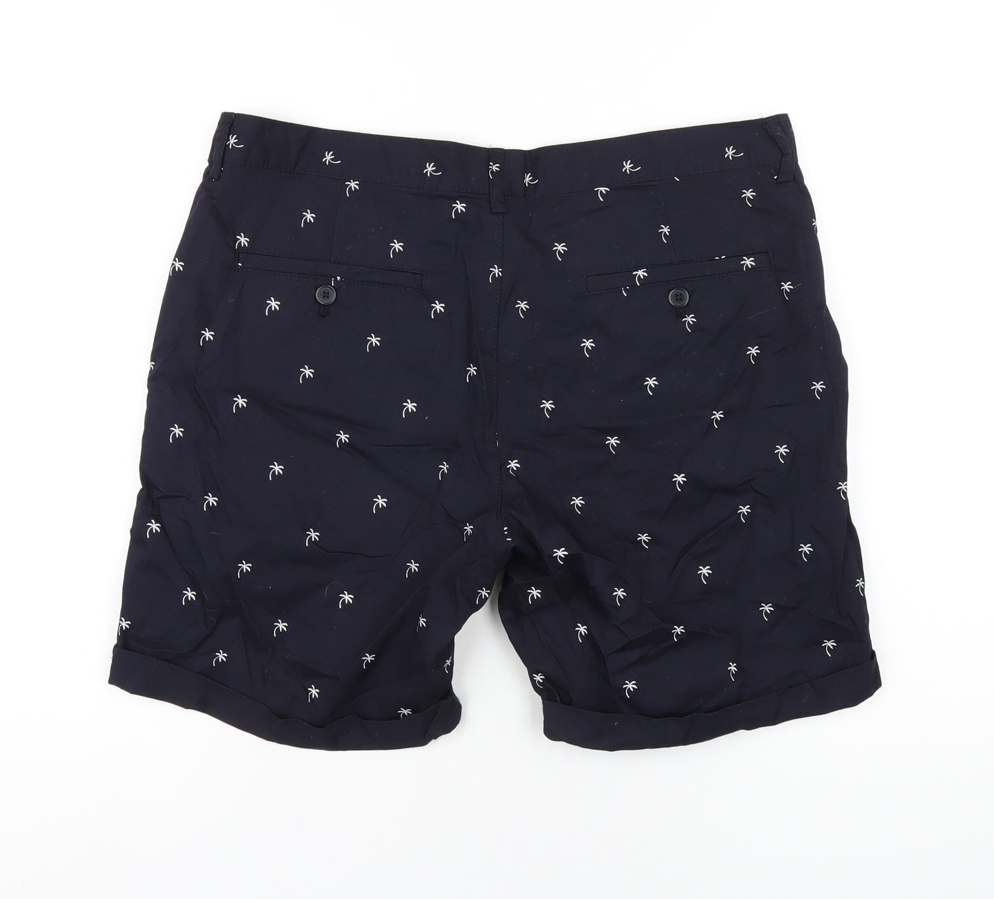 H&M Mens Blue Geometric Cotton Bermuda Shorts Size 33 in Regular Zip