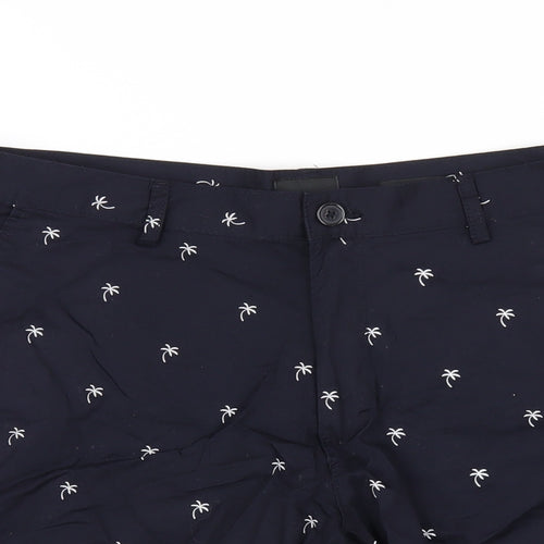 H&M Mens Blue Geometric Cotton Bermuda Shorts Size 33 in Regular Zip