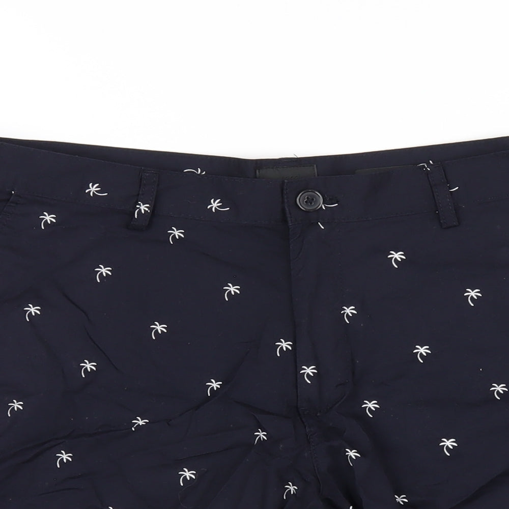 H&M Mens Blue Geometric Cotton Bermuda Shorts Size 33 in Regular Zip
