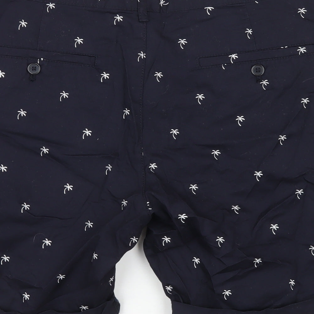 H&M Mens Blue Geometric Cotton Bermuda Shorts Size 33 in Regular Zip