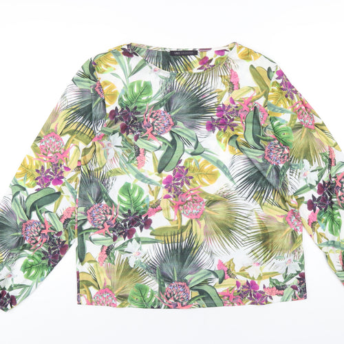 marksand Womens Multicoloured Floral Patent Leather Basic T-Shirt Size 12 Round Neck