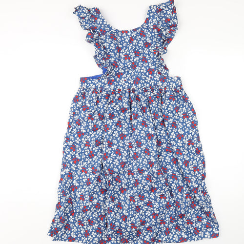 Bonpoint Womens Blue Geometric Cotton A-Line Size 10 Round Neck Button