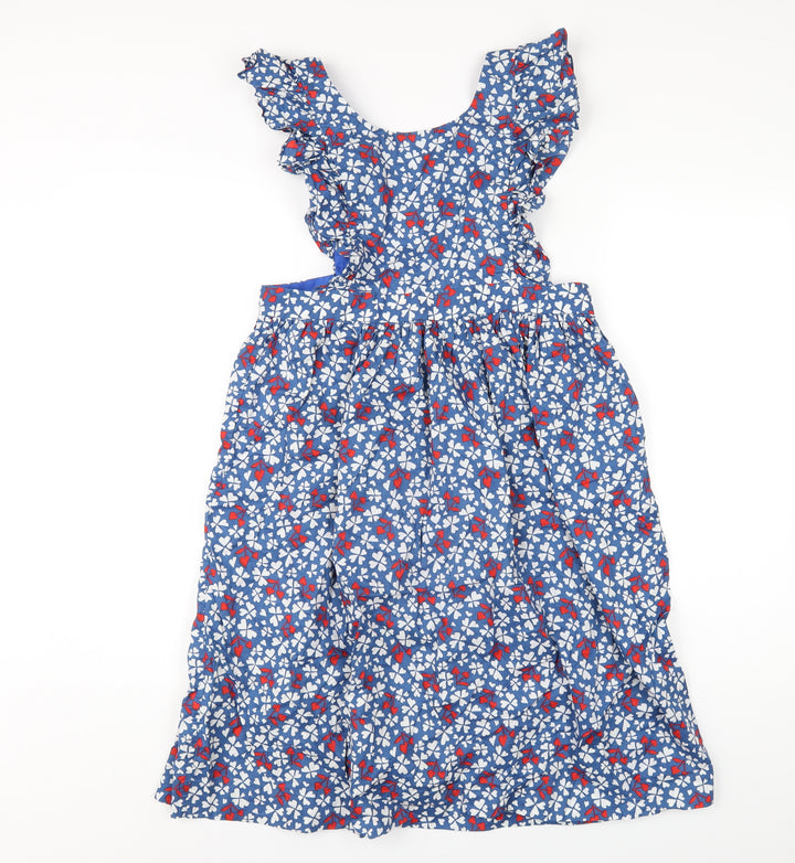 Bonpoint Womens Blue Geometric Cotton A-Line Size 10 Round Neck Button