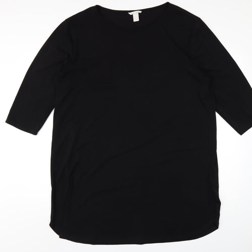 H&M Womens Black Polyester T-Shirt Dress Size XL Round Neck Pullover
