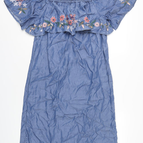 Marks and Spencer Womens Blue Lyocell A-Line Size 14 Off the Shoulder Pullover
