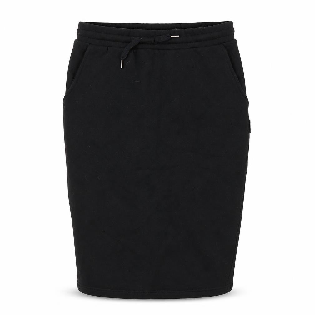 Front view of Izzue women’s black cotton straight & pencil skirt, size S, drawstring
