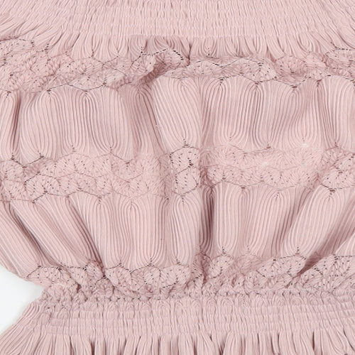 Ally Womens Pink Polyester Basic T-Shirt Size 12 Off the Shoulder