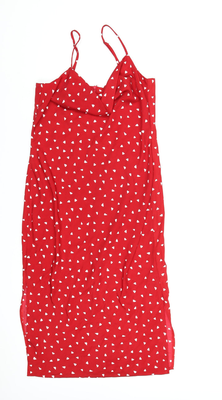 Nasty Gal Womens Red Geometric Polyester Slip Dress Size 12 Cowl Neck Zip