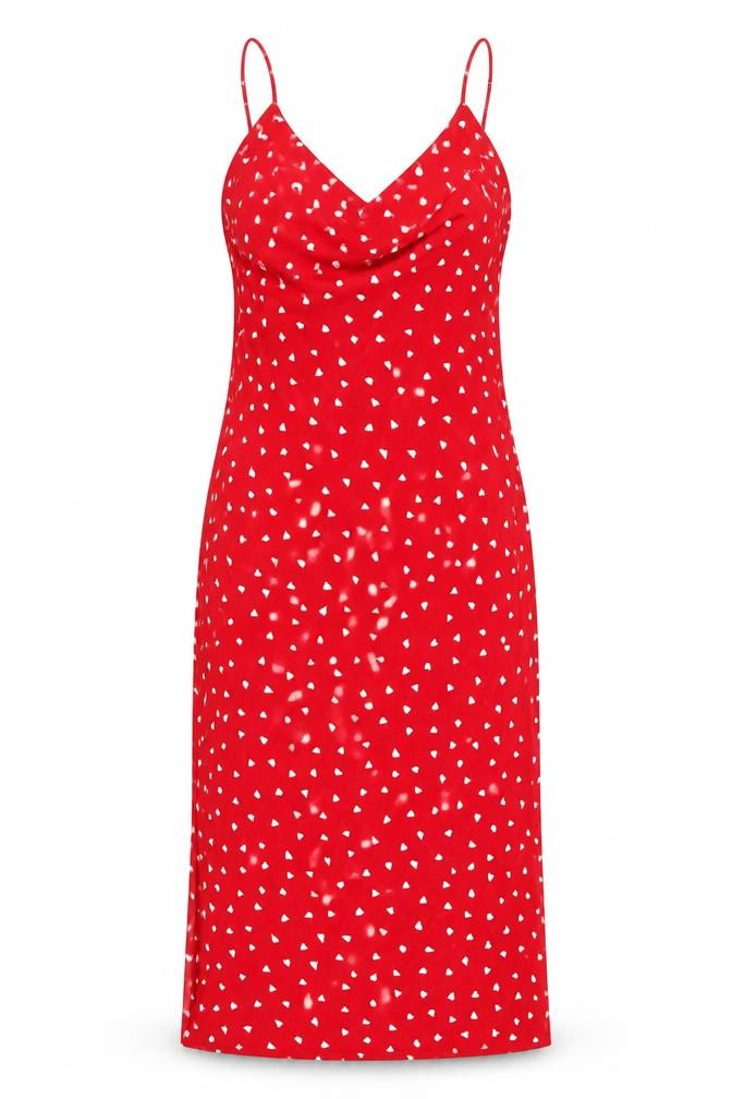Nasty Gal Womens Red Geometric Polyester Slip Dress Size 12 Cowl Neck Zip