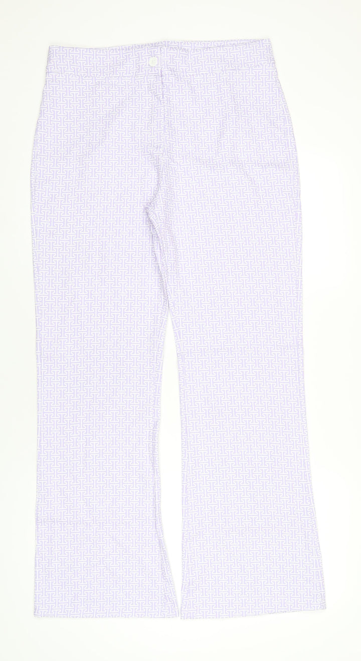 Boohoo Womens Purple Geometric Polyester Trousers Size 16 L32 in Regular Zip