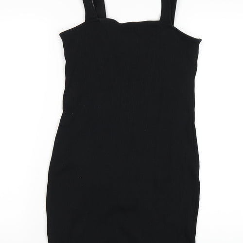 ASOS Womens Black Cotton Bodycon Size 12 Square Neck Pullover