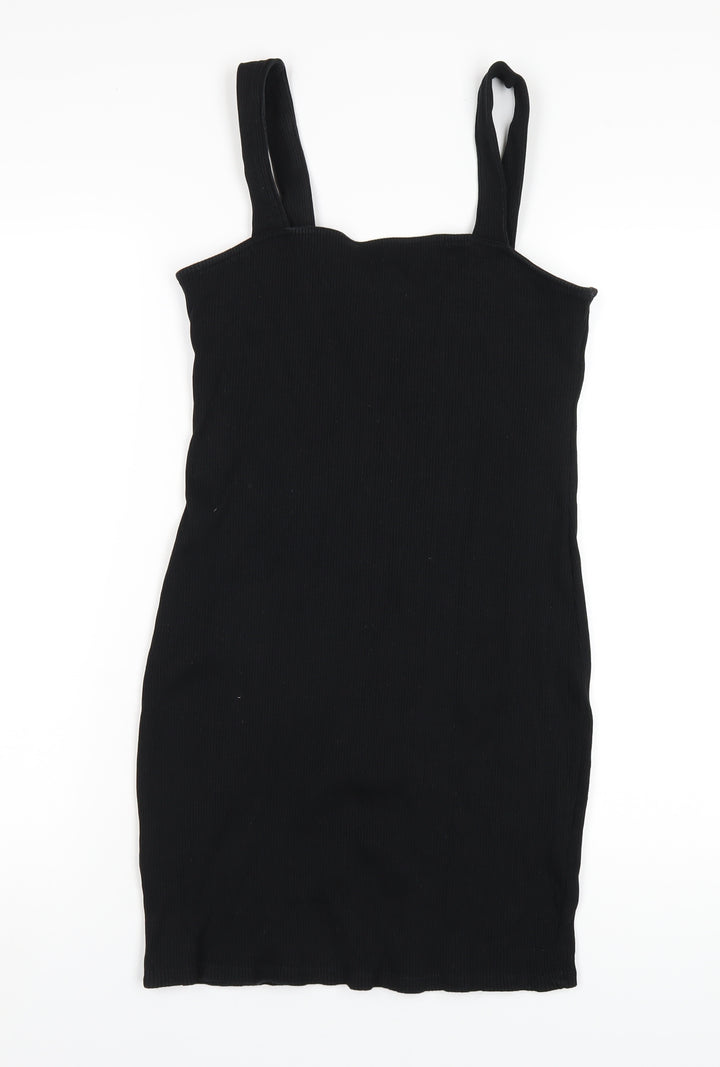 ASOS Womens Black Cotton Bodycon Size 12 Square Neck Pullover