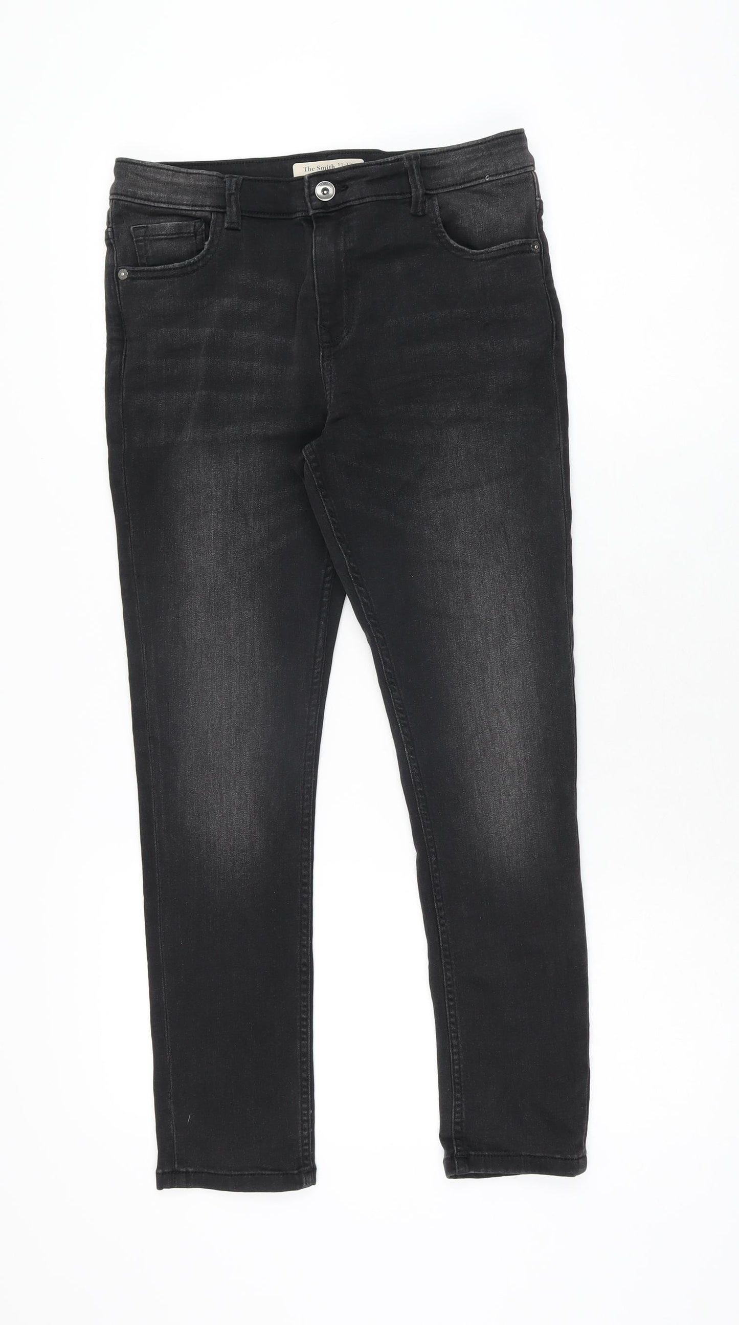 Marks and Spencer Girls Black Cotton Skinny Jeans Size 11-12 Years L25 in Regular Zip