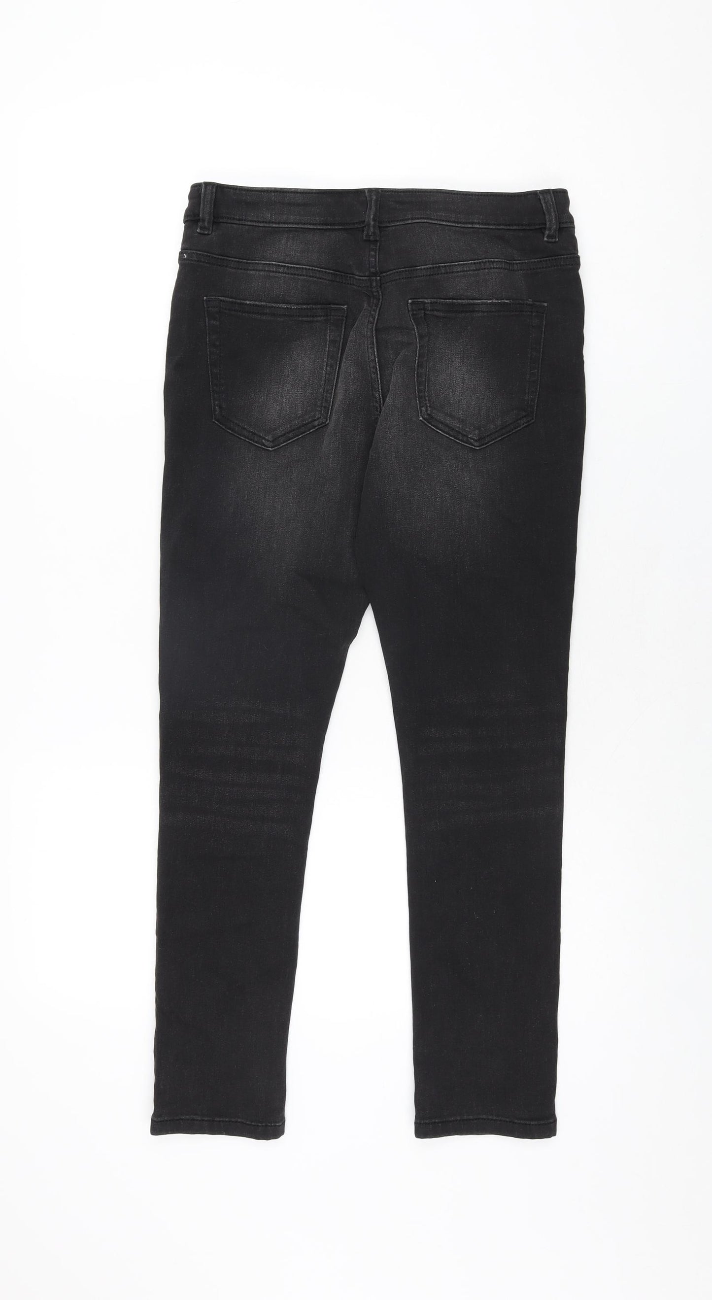 Marks and Spencer Girls Black Cotton Skinny Jeans Size 11-12 Years L25 in Regular Zip