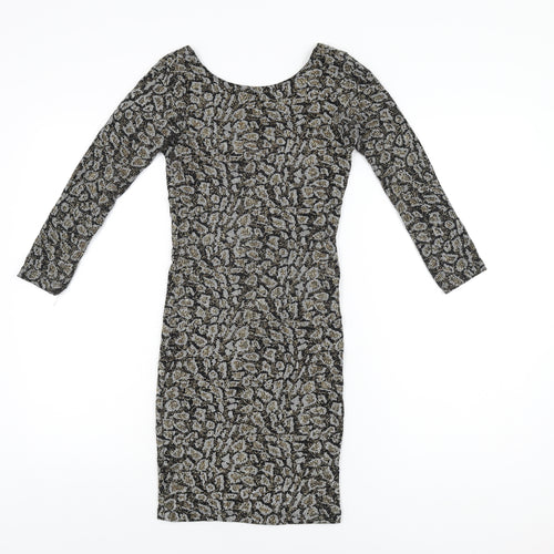 Topshop Womens Black Geometric Nylon Mini Size 8 Round Neck Pullover