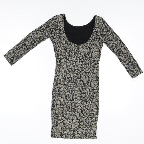 Topshop Womens Black Geometric Nylon Mini Size 8 Round Neck Pullover