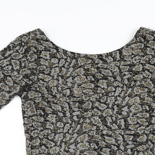 Topshop Womens Black Geometric Nylon Mini Size 8 Round Neck Pullover