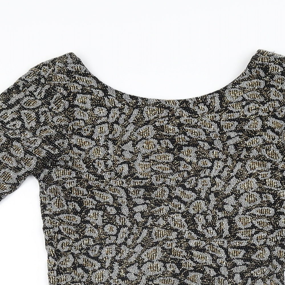 Topshop Womens Black Geometric Nylon Mini Size 8 Round Neck Pullover