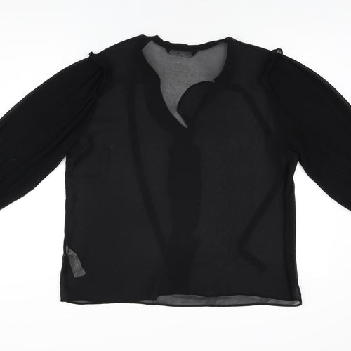 Zara Womens Black Polyester Basic Blouse Size L V-Neck