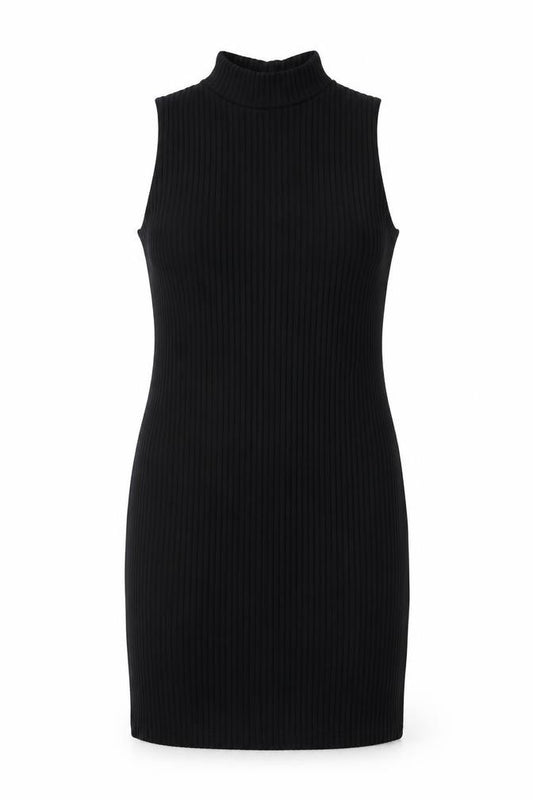 Front view of Studio 21 women’s black polyester bodycon, size UK 12, high neck pullover