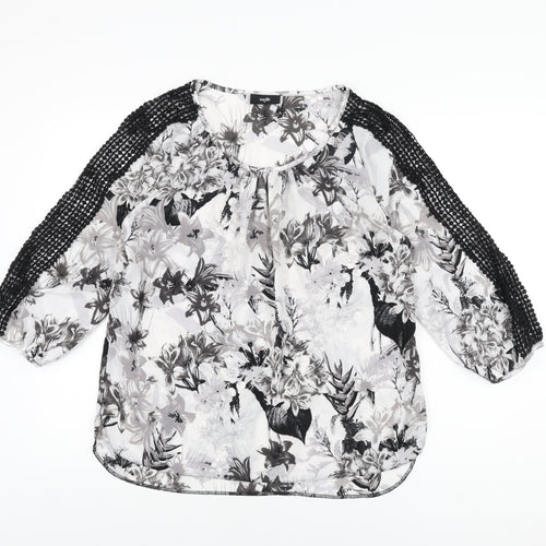Wallis Womens Grey Floral Polyester Basic Blouse Size M Scoop Neck