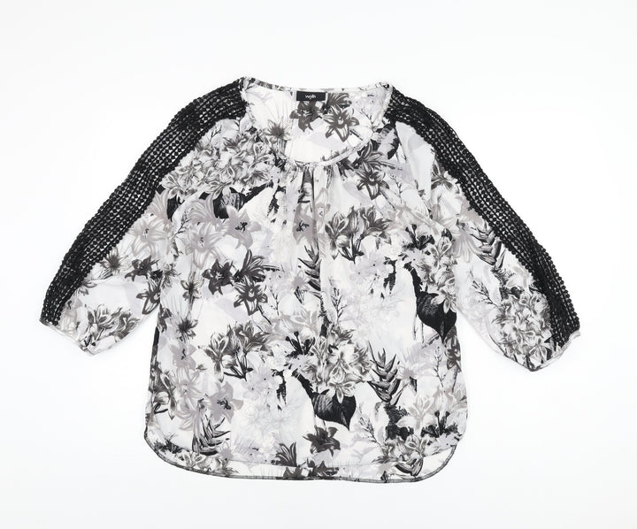 Wallis Womens Grey Floral Polyester Basic Blouse Size M Scoop Neck