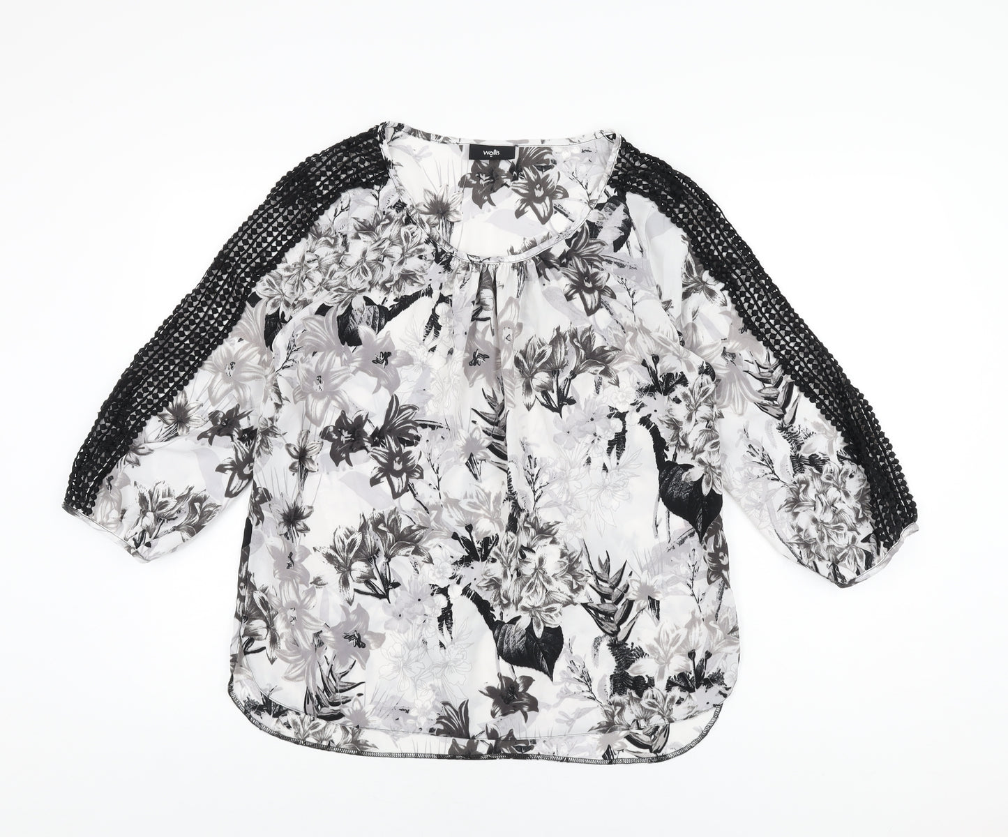 Wallis Womens Grey Floral Polyester Basic Blouse Size M Scoop Neck