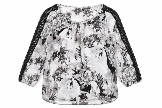Front view of Wallis women’s grey floral polyester basic blouse, size M, scoop neck