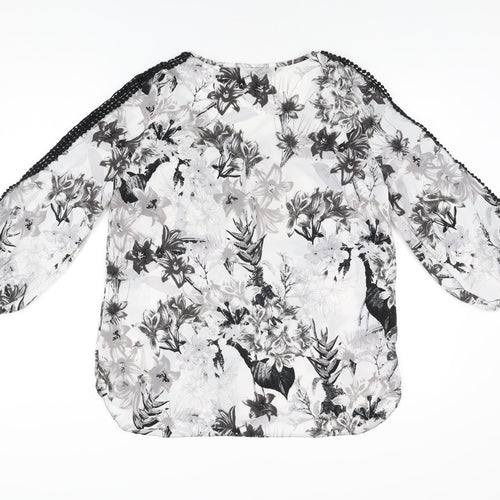 Wallis Womens Grey Floral Polyester Basic Blouse Size M Scoop Neck