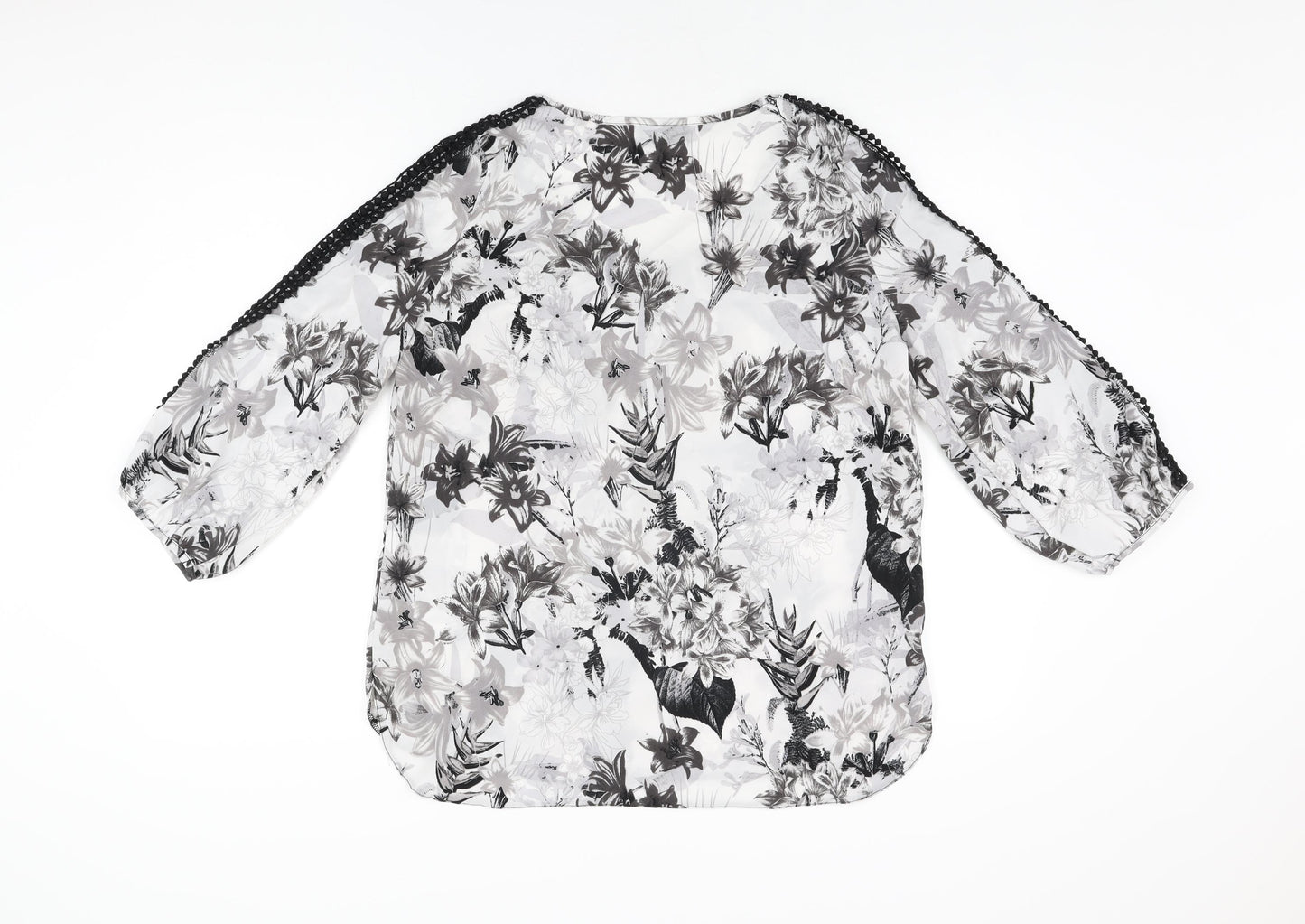 Wallis Womens Grey Floral Polyester Basic Blouse Size M Scoop Neck