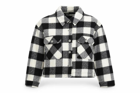 Front view of Zara women’s black geometric jacket, size L, button