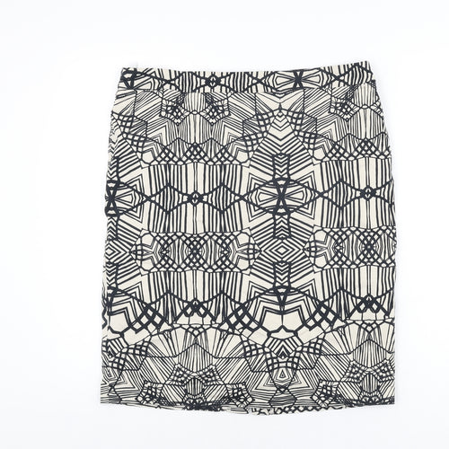 Marks and Spencer Womens Ivory Geometric Cotton Straight & Pencil Skirt Size 14 Zip