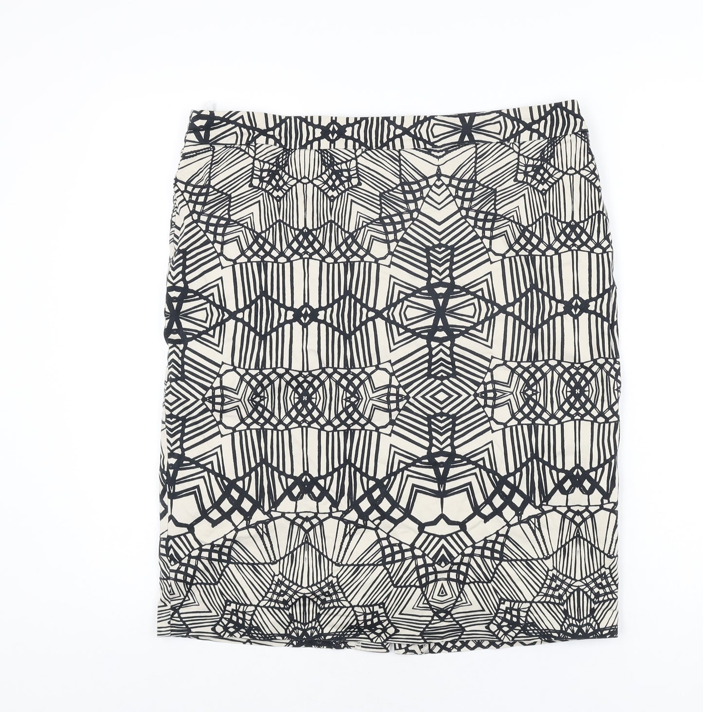 Marks and Spencer Womens Ivory Geometric Cotton Straight & Pencil Skirt Size 14 Zip
